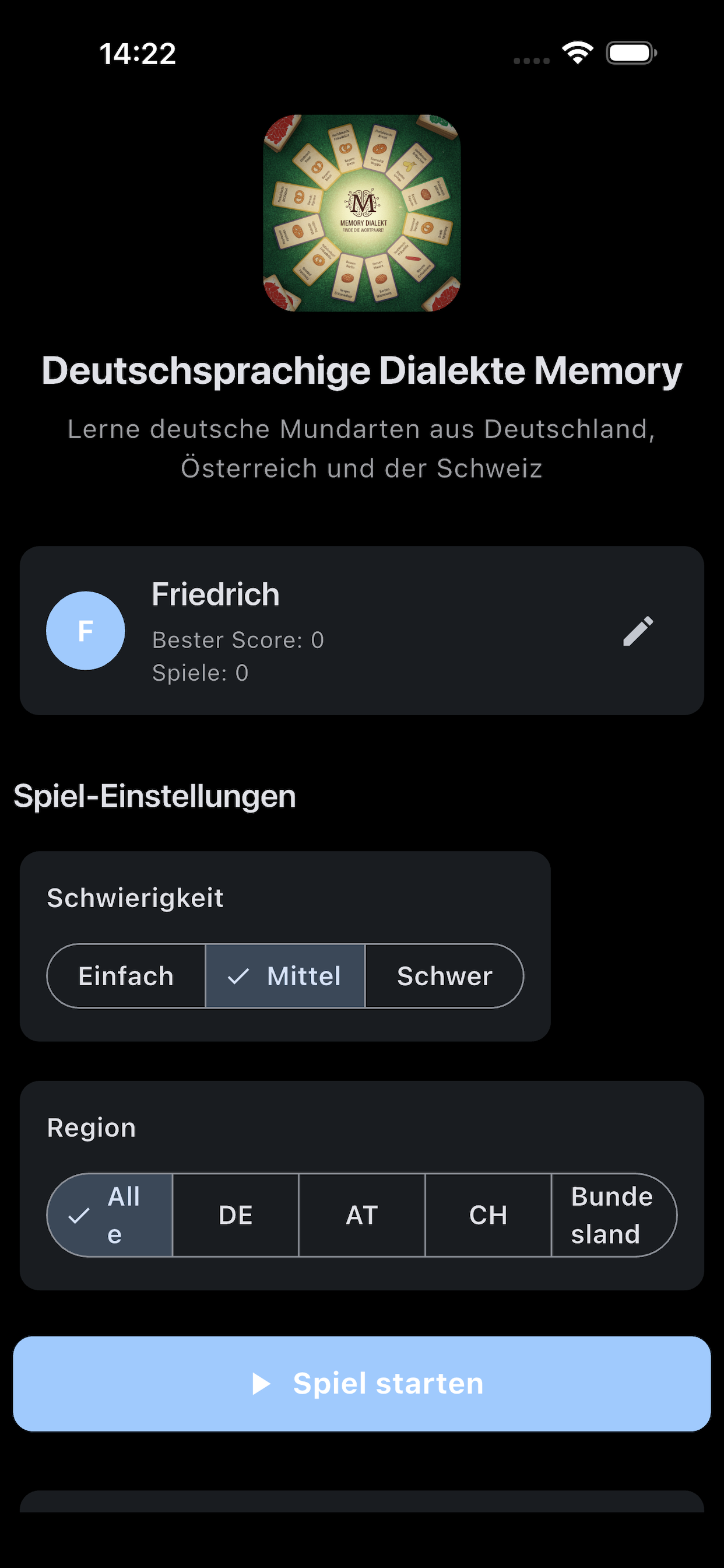 Memory Game aktives Spiel mit aufgedeckten Karten und Score-Anzeige